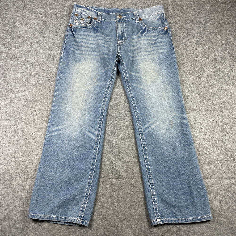 True Religion Jeans Mens 40 (Fits 36x31) Blue Joey Super T Flare Contrast Stitch